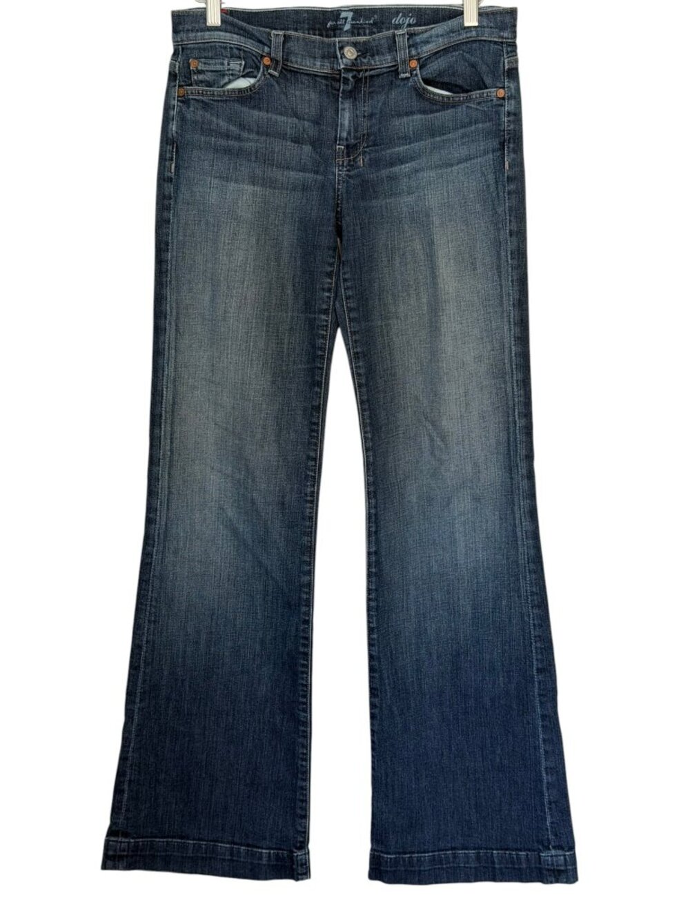 7 for All Mankind Dojo Flare Jeans Silver Studded Embellished 7 Pocket Y2K Sz 29